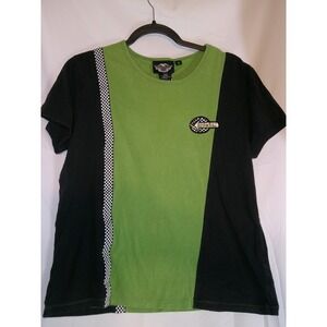 Vintage Harley Davidson Motorcycle Green‎ Black Embroidered T-Shirt Womens 2XL